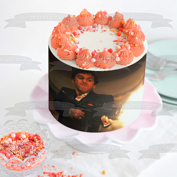 Scarface Al Pacino Tony Montana Machine Gun Edible Cake Topper Image ABPID27137