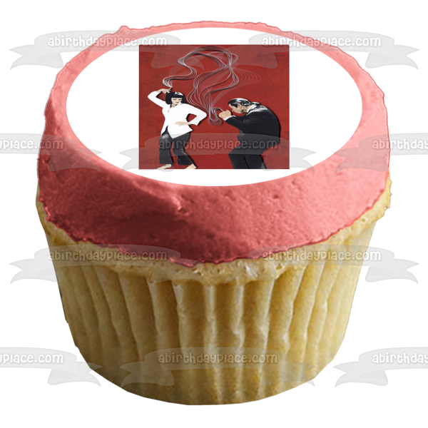 Pulp Fiction Vincent Mia Wallace Dancing Red Background Edible Cake Topper Image ABPID27149