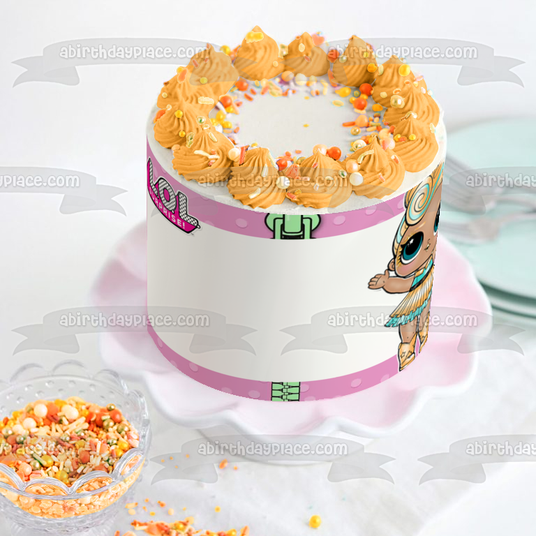 LOL Surprise Luxe Marco de imagen comestible para decoración de tarta con bordes de lunares morados ABPID27156 