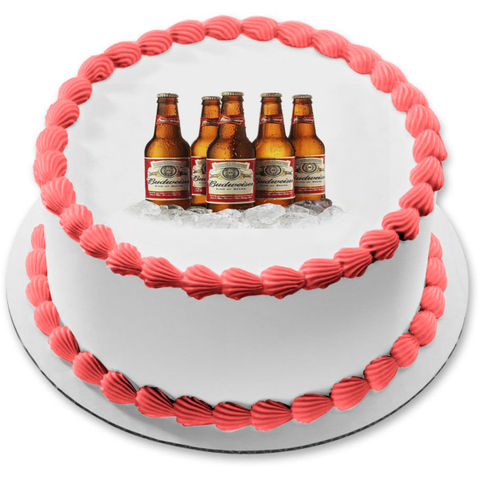 Budweiser Beer Bottles Ice Cubes Edible Cake Topper Image ABPID27505