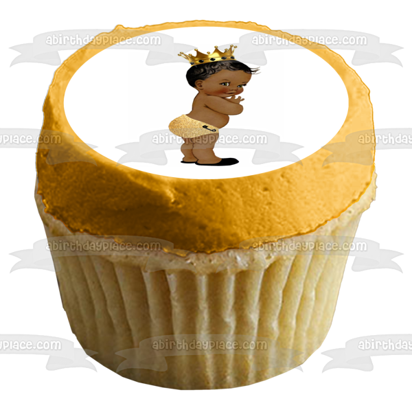 Baby Shower Baby Boy Gold Crown and Diaper Edible Cake Topper Image ABPID27511