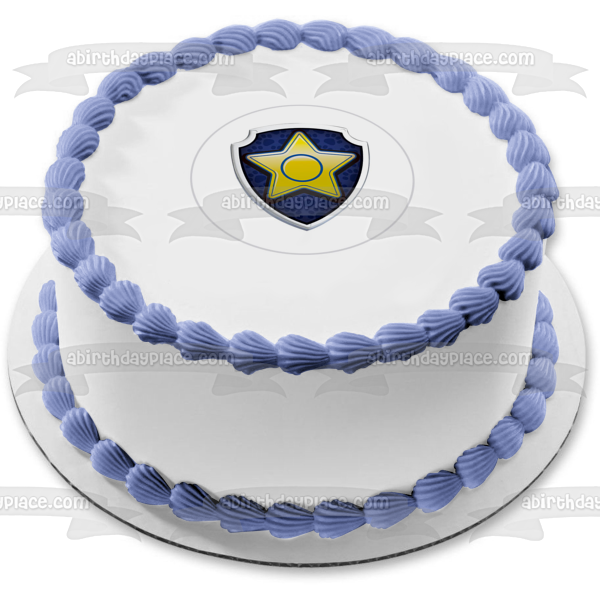 Paw Patrol Chase Badge Paw Prints Yellow Star Edible Cake Topper Image ABPID27204