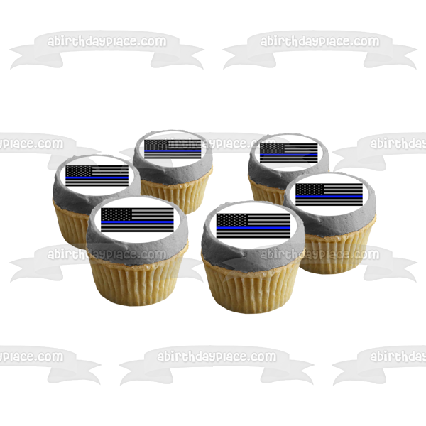 Thin Blue Line Flag Edible Cake Topper Image ABPID27589