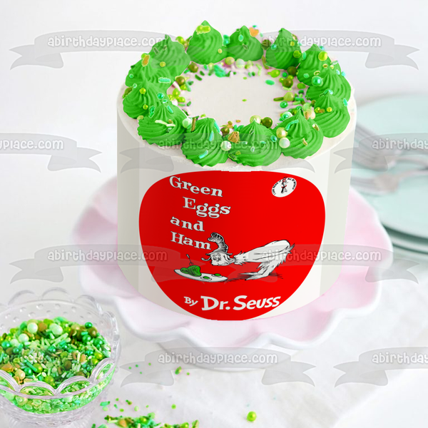Dr. Seuss Green Eggs and Ham Book Cover Edible Cake Topper Image ABPID27590