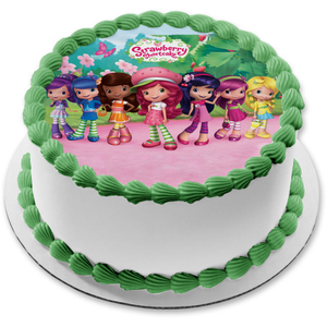 Strawberry Shortcake Cartoon Logo Flowers Strawberries Edible Cake Top – A  Birthday Place