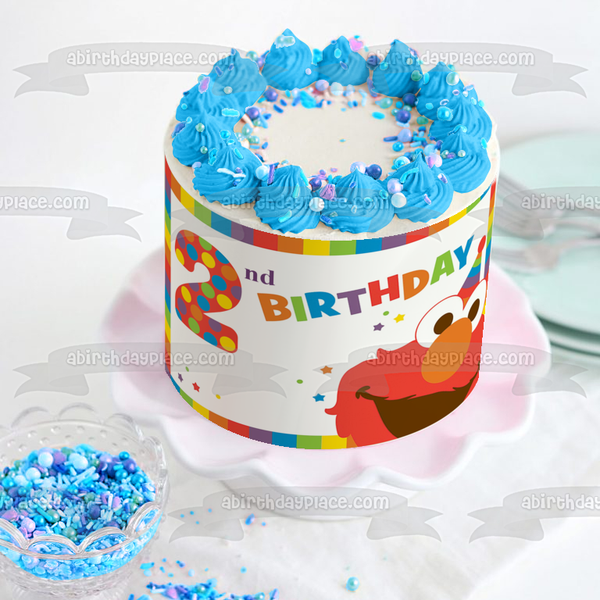Sesame Street Elmo Happy 2nd Birthday Rainbow Stars Polka Dots Edible Cake Topper Image ABPID27236