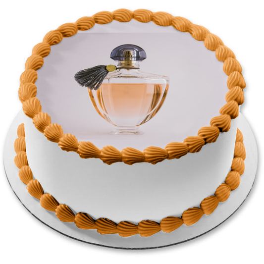 Perfume Bottle Black Cover Tassle White Background Edible Cake Topper Image ABPID27244