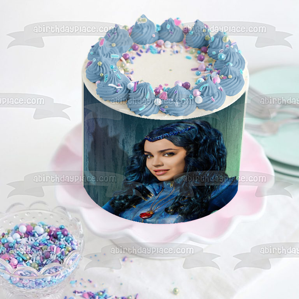 The Descendants Evie Crown Shadow Blue Background Edible Cake Topper Image ABPID27248