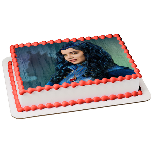 The Descendants Evie Crown Shadow Blue Background Edible Cake Topper Image ABPID27248