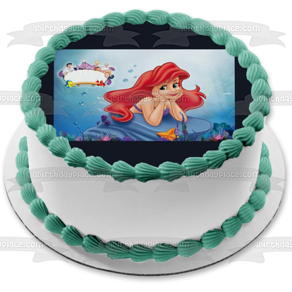 Disney the Little Mermaid Flounder Sebastian Ariel Ursula Prince Eric King Triton Edible Cake Topper Image ABPID27659