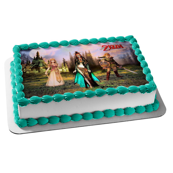 The Legend of Zelda Twilight Princess Link Princess Zelda Castle Edible Cake Topper Image ABPID27251