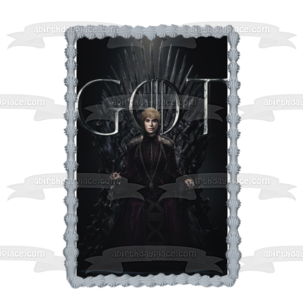 Game of Thrones Cersei Lannister Iron Throne Black Background Edible Cake Topper Image ABPID27256
