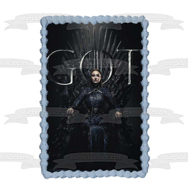 Game of Thrones Sansa Stark Iron Throne Black Background Edible Cake Topper Image ABPID27258