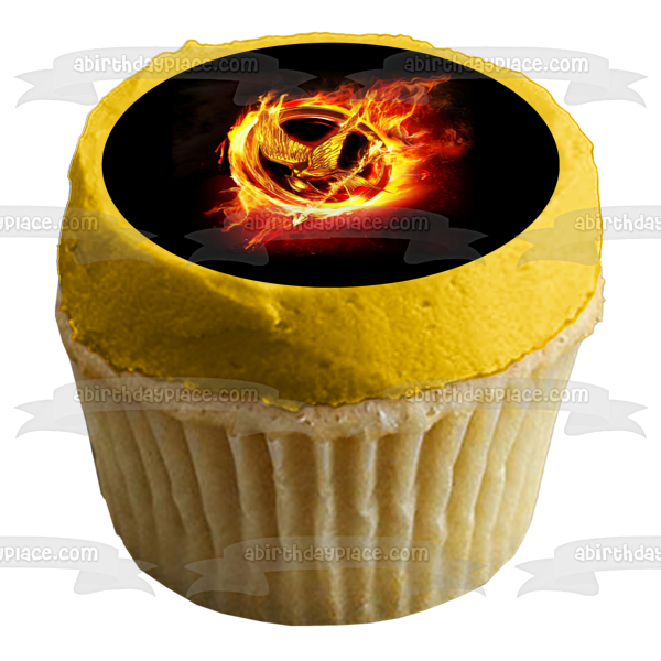 The Hunger Games Mockingjay Logo Black Background Edible Cake Topper Image ABPID27259
