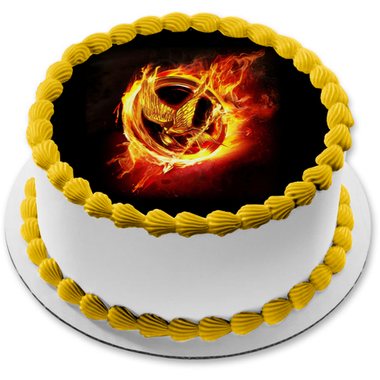 The Hunger Games Mockingjay Logo Black Background Edible Cake Topper Image ABPID27259