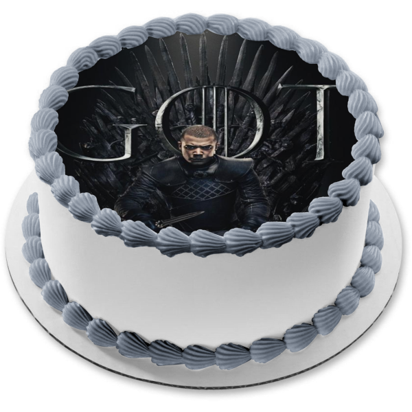 Game of Thrones Grey Worm Black Background Iron Throne Edible Cake Topper Image ABPID27260