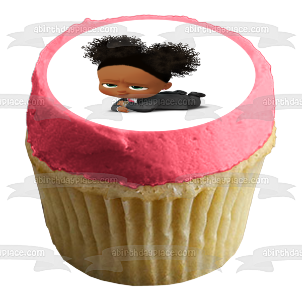 African American Girl Boss Baby Gold Watch Edible Cake Topper Image ABPID27727