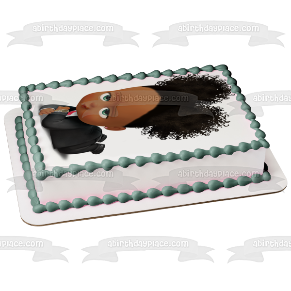 African American Girl Boss Baby Gold Watch Edible Cake Topper Image ABPID27727