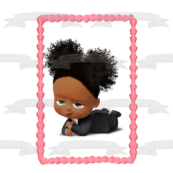 African American Girl Boss Baby Gold Watch Edible Cake Topper Image ABPID27727