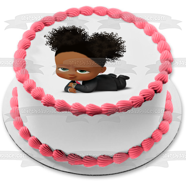 African American Girl Boss Baby Gold Watch Edible Cake Topper Image ABPID27727