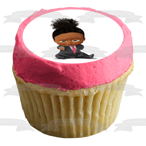 African American Girl Boss Baby Ponytail Hair Edible Cake Topper Image ABPID27730