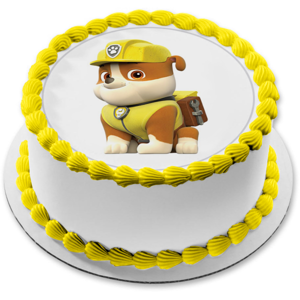 Paw Patrol Rubble Sitting Edible Cake Topper Image ABPID27277
