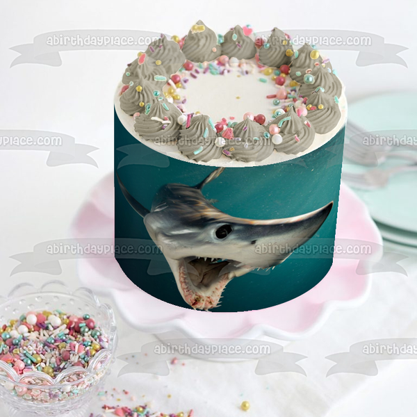 Ocean Life Shark Swimming Water Shark Teeth Edible Cake Topper Image ABPID27742