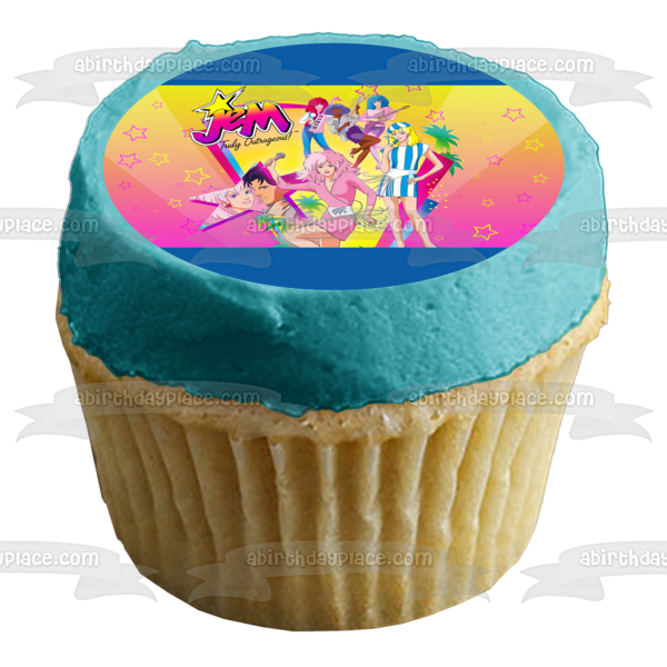 Jem and the Holograms Shana Aja Kimber Colorful Stars Background Edible Cake Topper Image ABPID27283