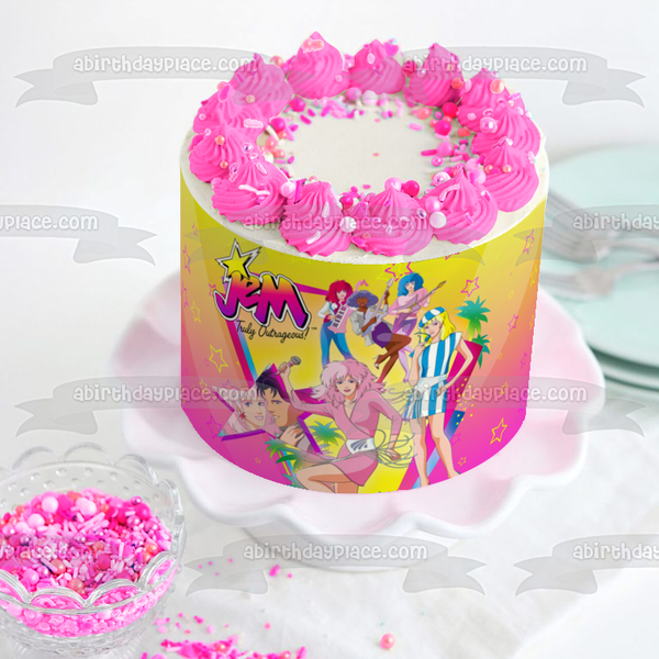 Jem and the Holograms Shana Aja Kimber Colorful Stars Background Edible Cake Topper Image ABPID27283