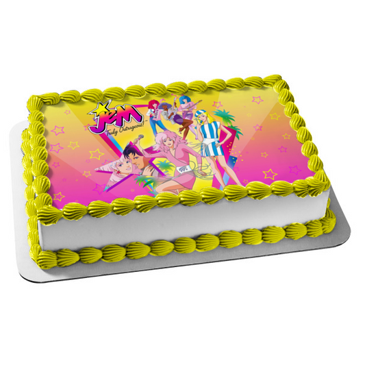 Jem and the Holograms Shana Aja Kimber Colorful Stars Background Edible Cake Topper Image ABPID27283