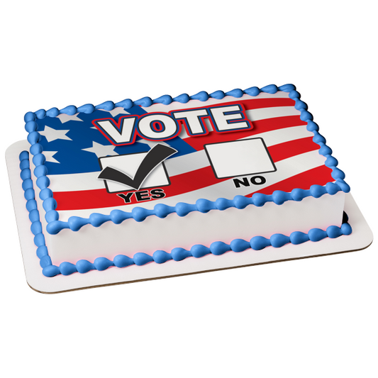Vote Day Yes No Boxes American Flag Edible Cake Topper Image ABPID27298