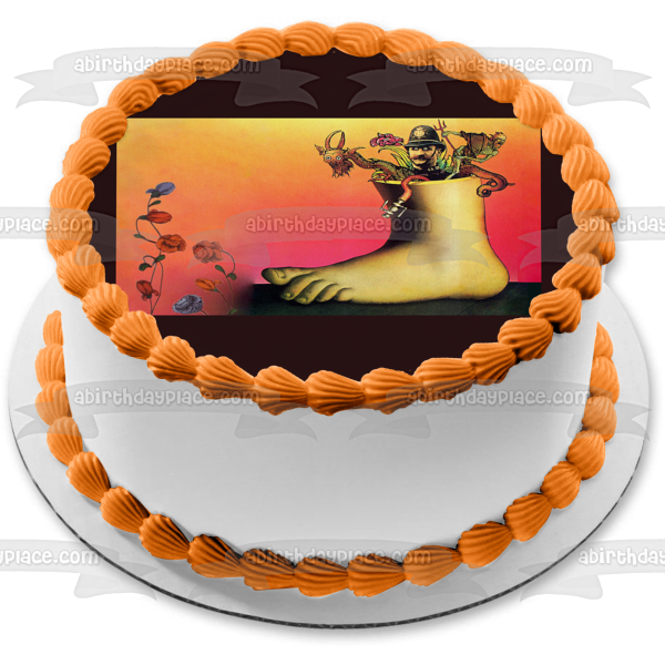 Monty Python Foot Flowers Orange Background Edible Cake Topper Image ABPID28015