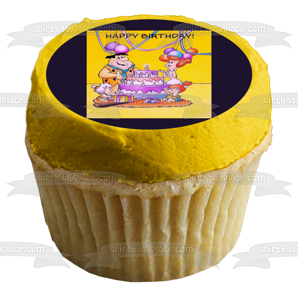 The Flintstones Happy Birthday Fred Wilma Pebbles Bam-Bam Balloons Birthday Cake Edible Cake Topper Image ABPID28021