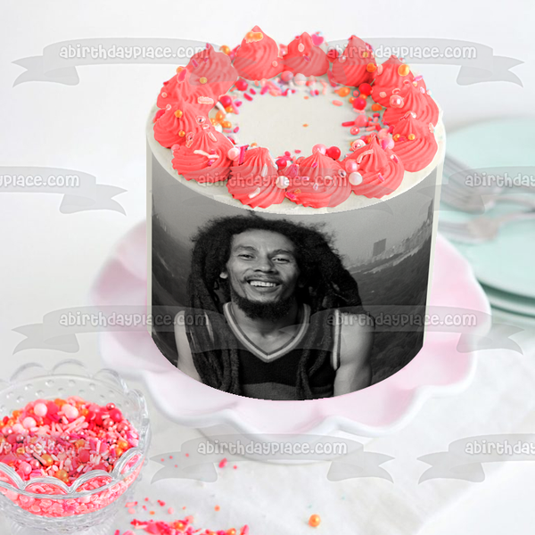 Bob Marley Black and White Edible Cake Topper Image ABPID49696