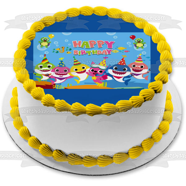 Baby Shark Mommy Shark Daddy Shark Grandpa Shark Grandma Shark Pinkfong Happy Birthday Edible Cake Topper Image ABPID49701