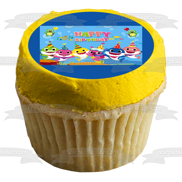 Baby Shark Mommy Shark Daddy Shark Grandpa Shark Grandma Shark Pinkfong Happy Birthday Edible Cake Topper Image ABPID49701