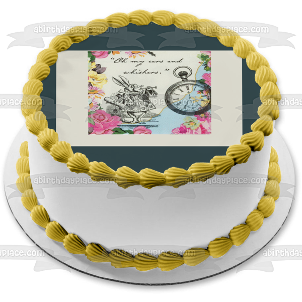 Truly Alice White Rabbit Tea Party Edible Cake Topper Image ABPID50239