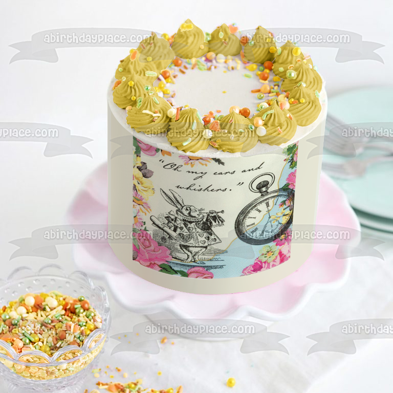 Truly Alice White Rabbit Tea Party Edible Cake Topper Image ABPID50239