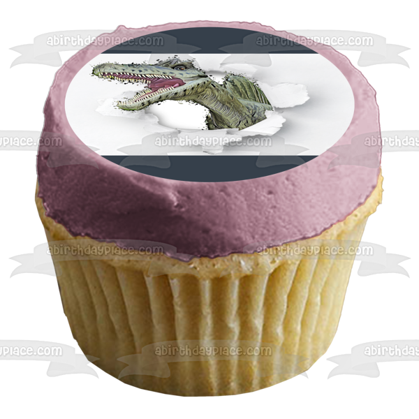 Cartoon Dinosaur Ripping Through White Wall Edible Cake Topper Image ABPID50270