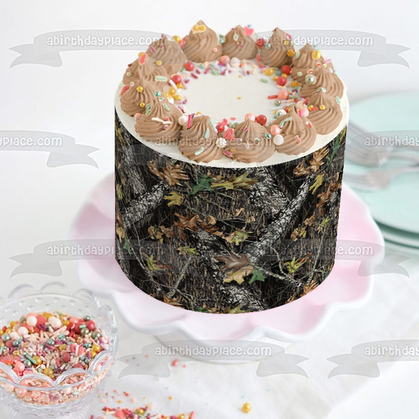 Mossy Oak Camo Camouflage Tree Leaves Scene Hunting Edible Cake Topper Image ABPID50503