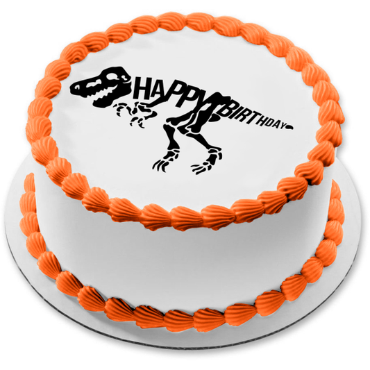 Adorno comestible para tarta de feliz cumpleaños con esqueleto de dinosaurio negro, imagen ABPID50285 