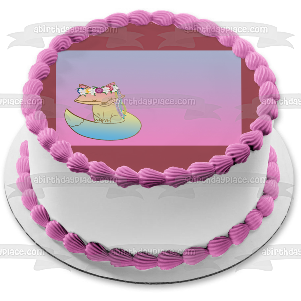 Pastel Glitter Fox Flower Crown Pink Purple Background Edible Cake Topper Image ABPID50312