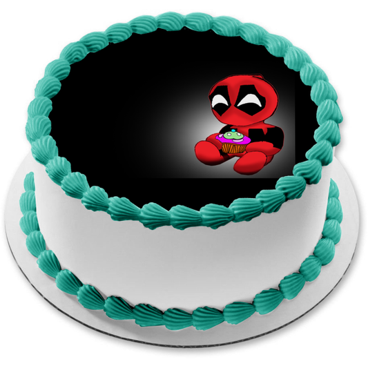 Chibi Deadpool superhéroe dibujos animados Cupcake feliz cumpleaños Marvel comestible decoración para tarta imagen ABPID50313 