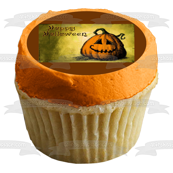 Happy Halloween Pumpkin Jack-O-Lantern Edible Cake Topper Image ABPID50337