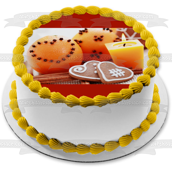 Christmas Candle Orange Cloves Gingerbread Cookies Cinnamon Edible Cake Topper Image ABPID50594