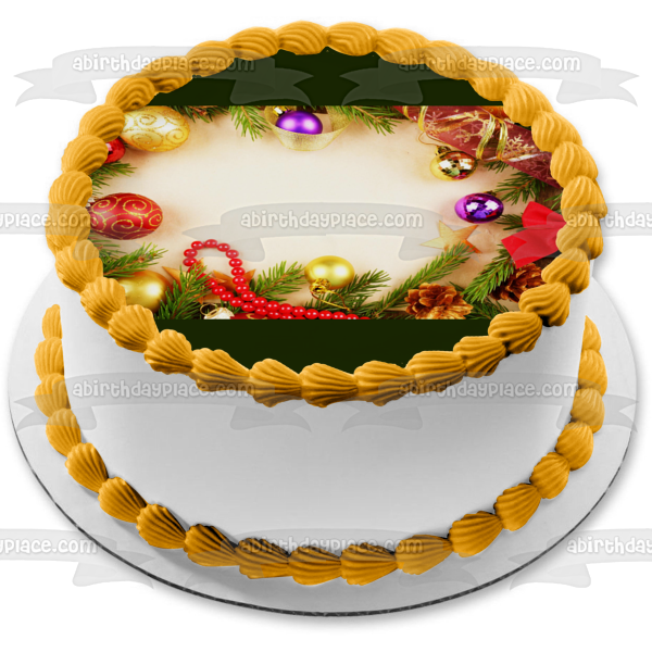 Christmas Wreath Ribbon Ball Ornaments Edible Cake Topper Image ABPID50602