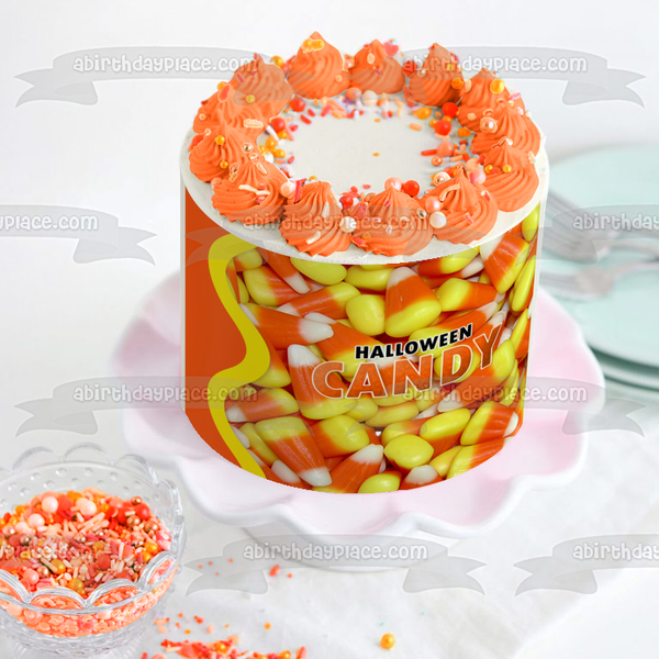 Candy Corn Happy Halloween Candy Edible Cake Topper Image ABPID50354