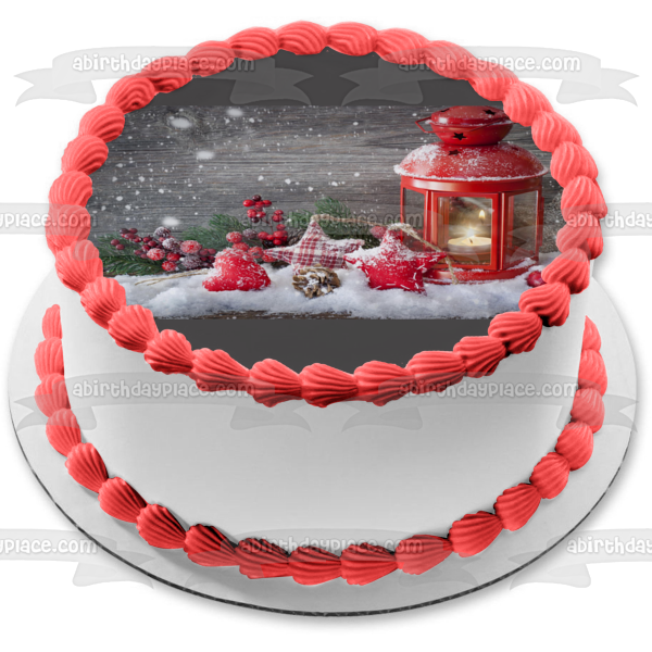 Christmas Candle Lantern Snow Edible Cake Topper Image ABPID50609