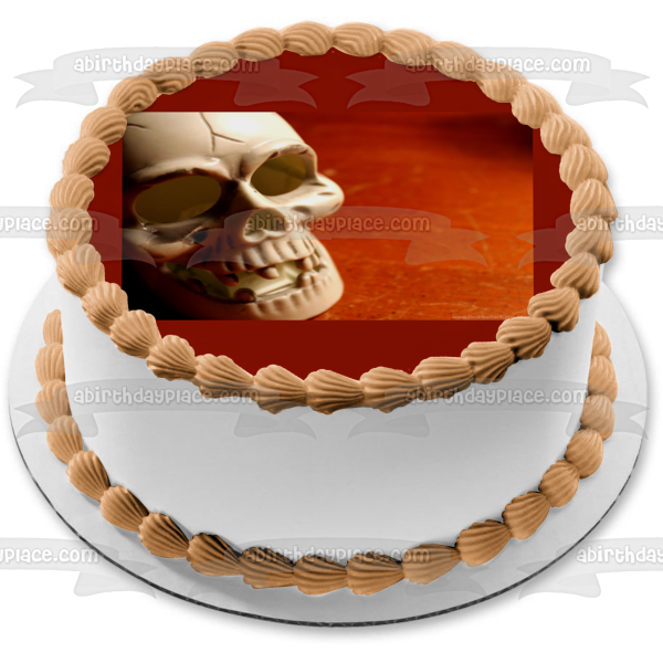 Halloween Skull Red Background Edible Cake Topper Image ABPID50362