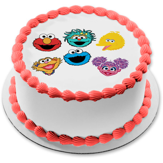 Sesame Street Faces Big Bird Zoe Abby Rosalia Elmo Edible Cake Topper Image ABPID50366
